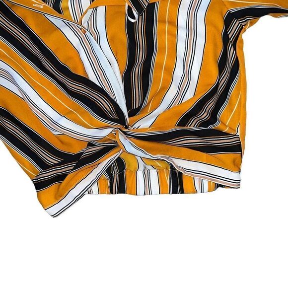 MIDNIGHT SKY Striped Long Sleeve Crop Top W/ Knot Embellishment Size Medium - Picture 3 of 4